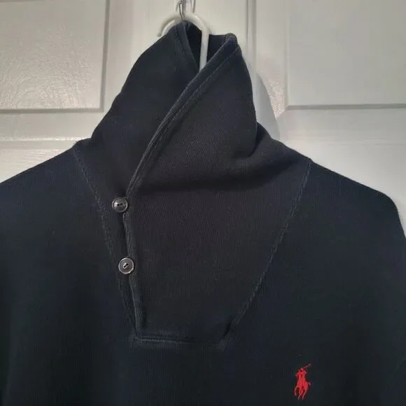 Polo Ralph Lauren Cowl Neck Sweater‎ Men's Size Large Black Vintage Shawl Collar